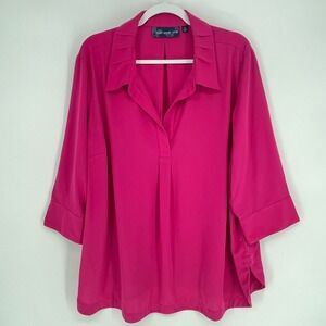 Susan Graver Style Women's 2X Pink Popover Blouse Relaxed Career Top
